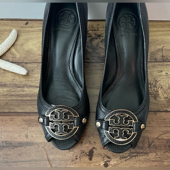 Tory Burch Black Amanda Peep Toe Pumps 8M - Picture 3 of 10